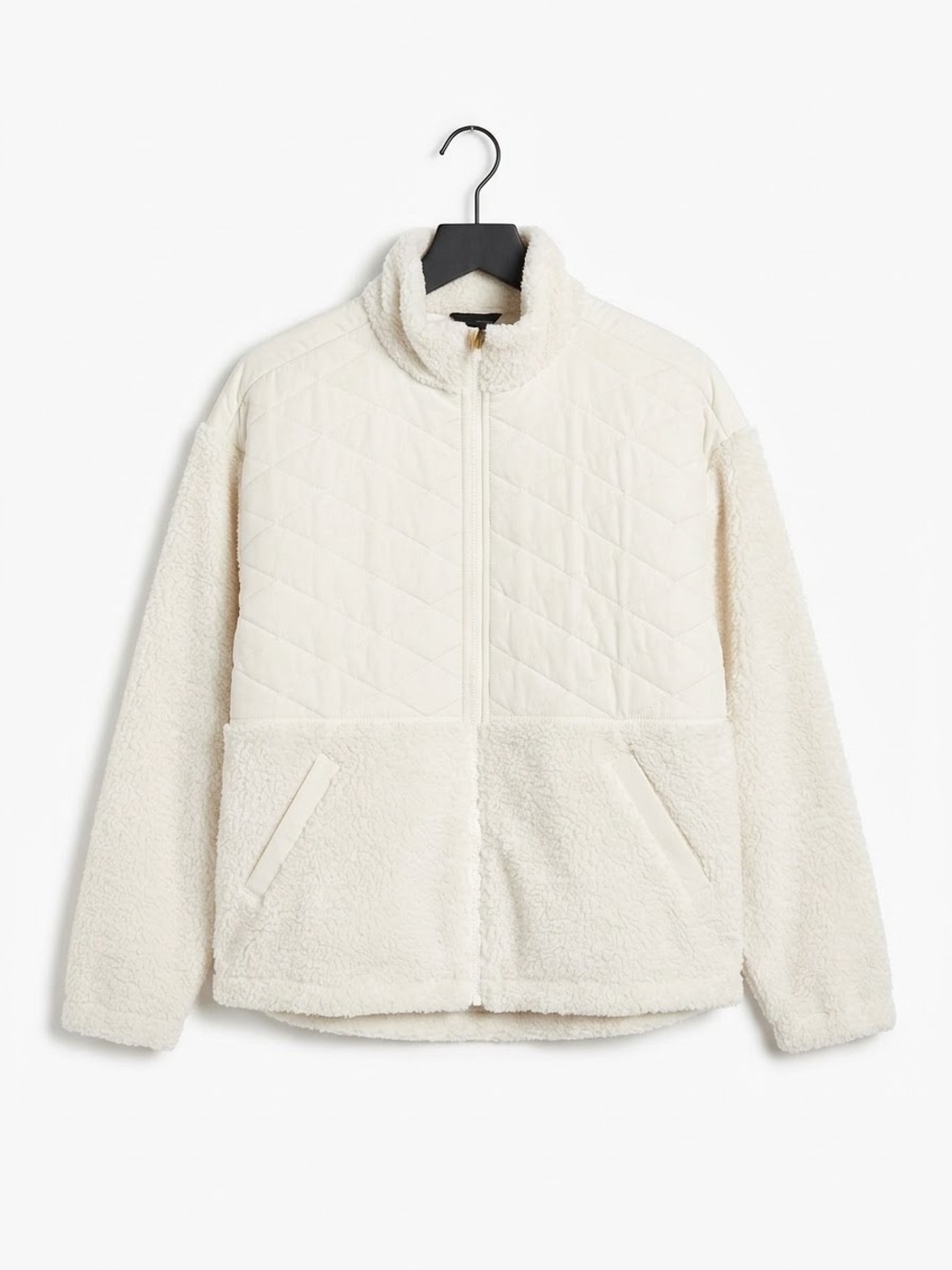 The North Face Cream Sherpa Quilted Zip Jacket
